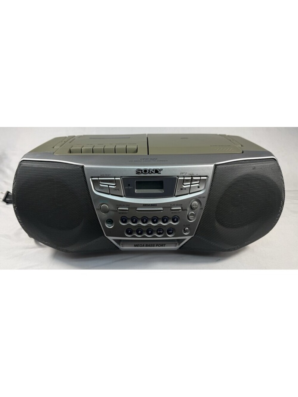 Sony CFD-S22 Boombox CD Player Cassette AM/FM Radio Aux Handle Antenna Cord Gray